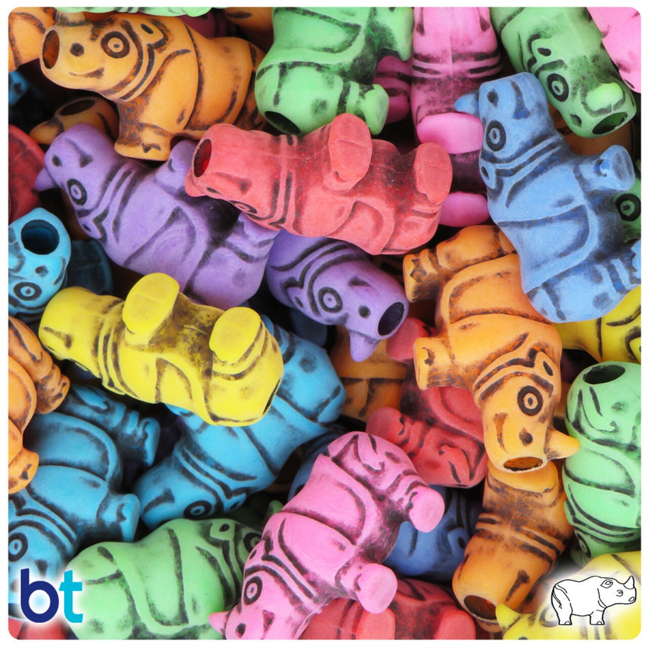 BeadTin Circus Antique Mix 25mm Rhino Plastic Pony Beads (24pcs)